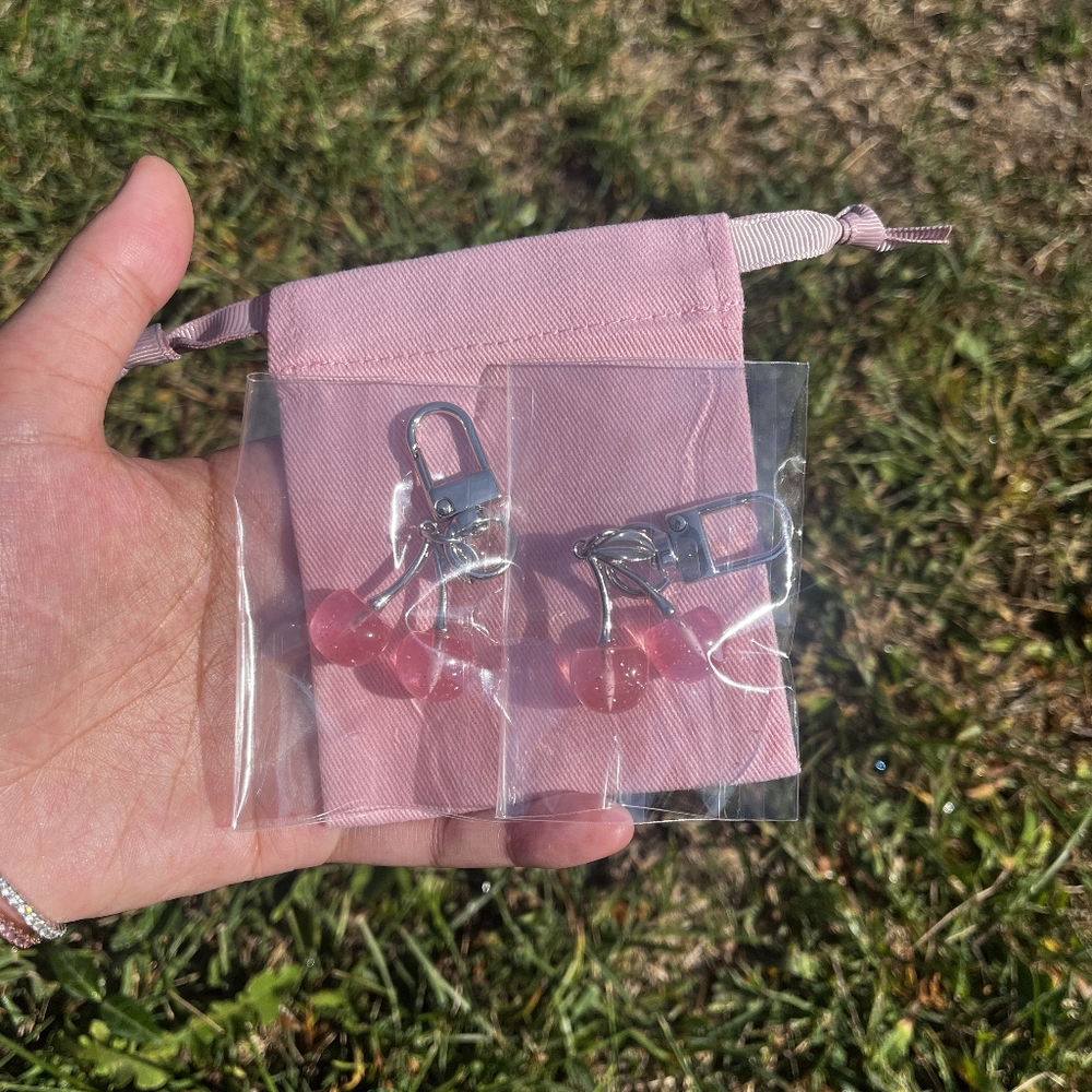 2 pink cherry charms, Never Opened